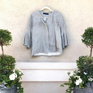 Zara Grey embroidered Bell Sleeve Jacket!
